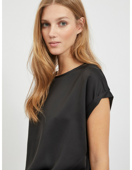VIEllette S/S Satin Top | Black