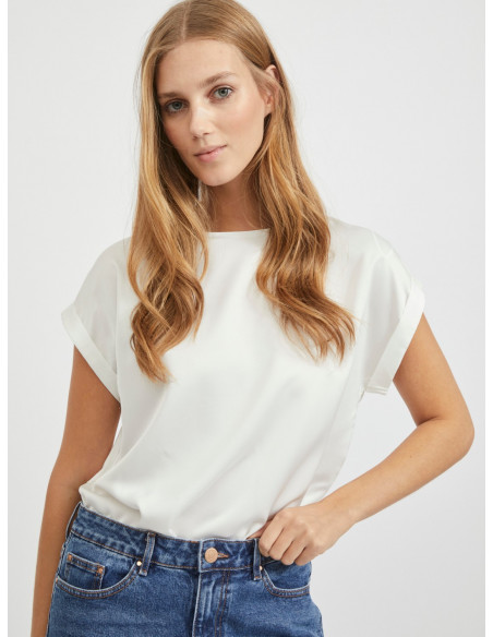 VIEllette S/S Satin Top | Snow White