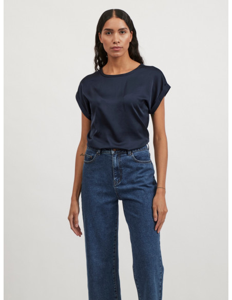 VIEllette S/S satin Top | Navy Blazer