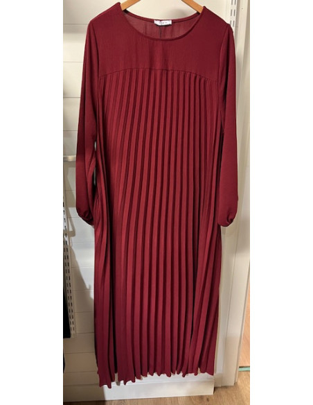 Klänning Plisserad Lång Ärm | Wine