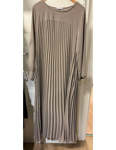 Klänning Plisserad Lång Ärm | Taupe