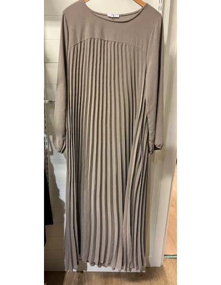 Klänning Plisserad Lång Ärm | Taupe