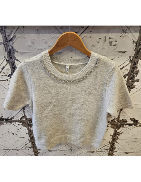 OnlAbby Bling Top O-Neck | Grey