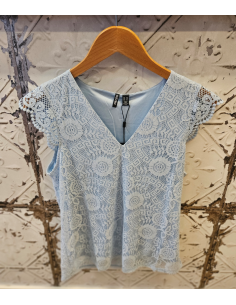 PCOline Lace V-Neck Top | Blue