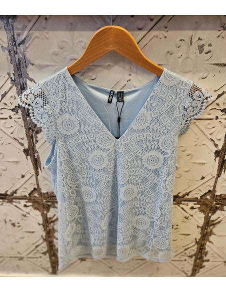 PCOline Lace V-Neck Top | Blue