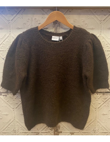 ViBows O-Neck Knit Top | Coffee