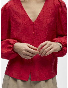 ObjAda Suki L/S V-Neck Top | Poinsettia 2