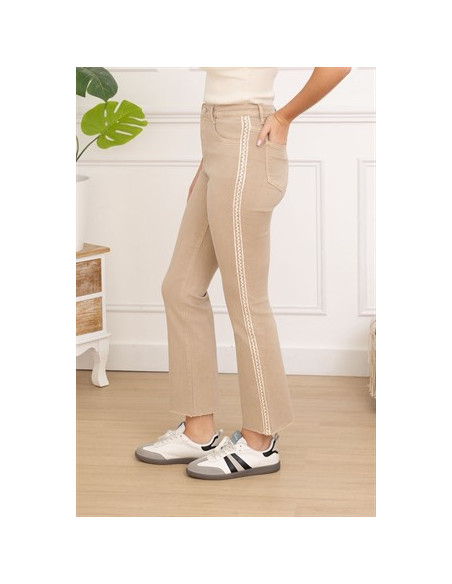 Jeans med brodyrkant | Nude