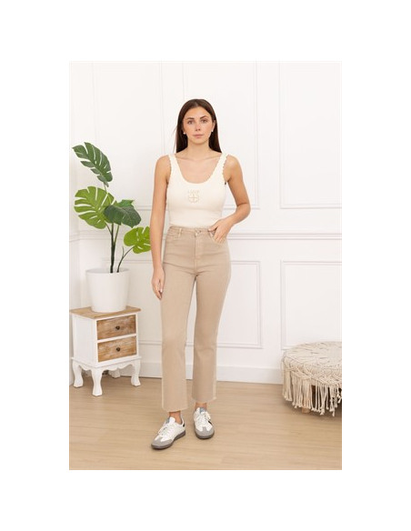 Jeans med brodyrkant | Nude