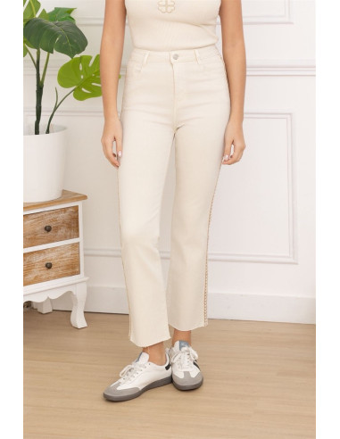 Jeans med brodyrkant | Beige