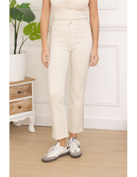 Jeans med brodyrkant | Beige