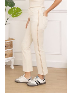 Jeans med brodyrkant | Beige
