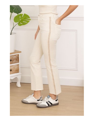 Jeans med brodyrkant | Beige
