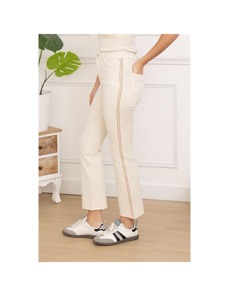Jeans med brodyrkant | Beige