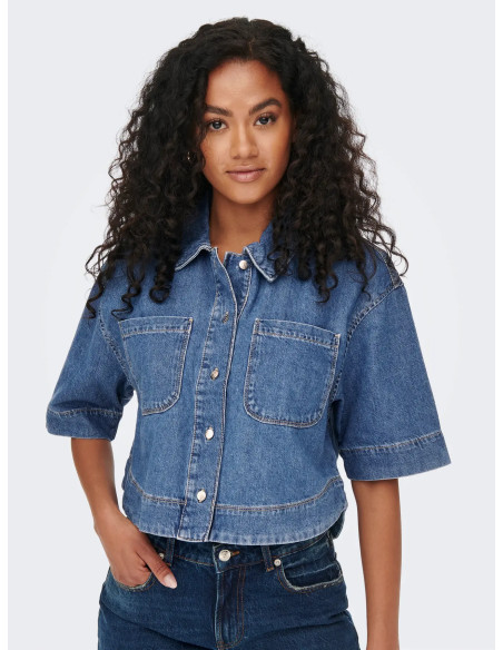 OnlCleo Crop Dnm Shirt | MedBlue