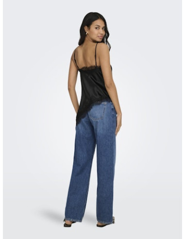 OnlBella Satin Lace Top | Black