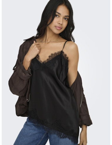 OnlBella Satin Lace Top | Black