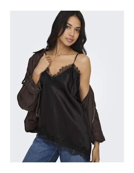 OnlBella Satin Lace Top | Black