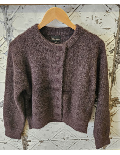 Stickad Cardigan med klädda knappar | Chocolate