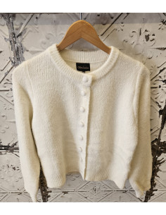 Stickad Cardigan med klädda knappar | Ivory