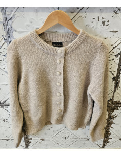 Stickad Cardigan med klädda knappar | Stone