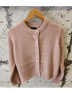 Stickad Cardigan med klädda knappar | Pink